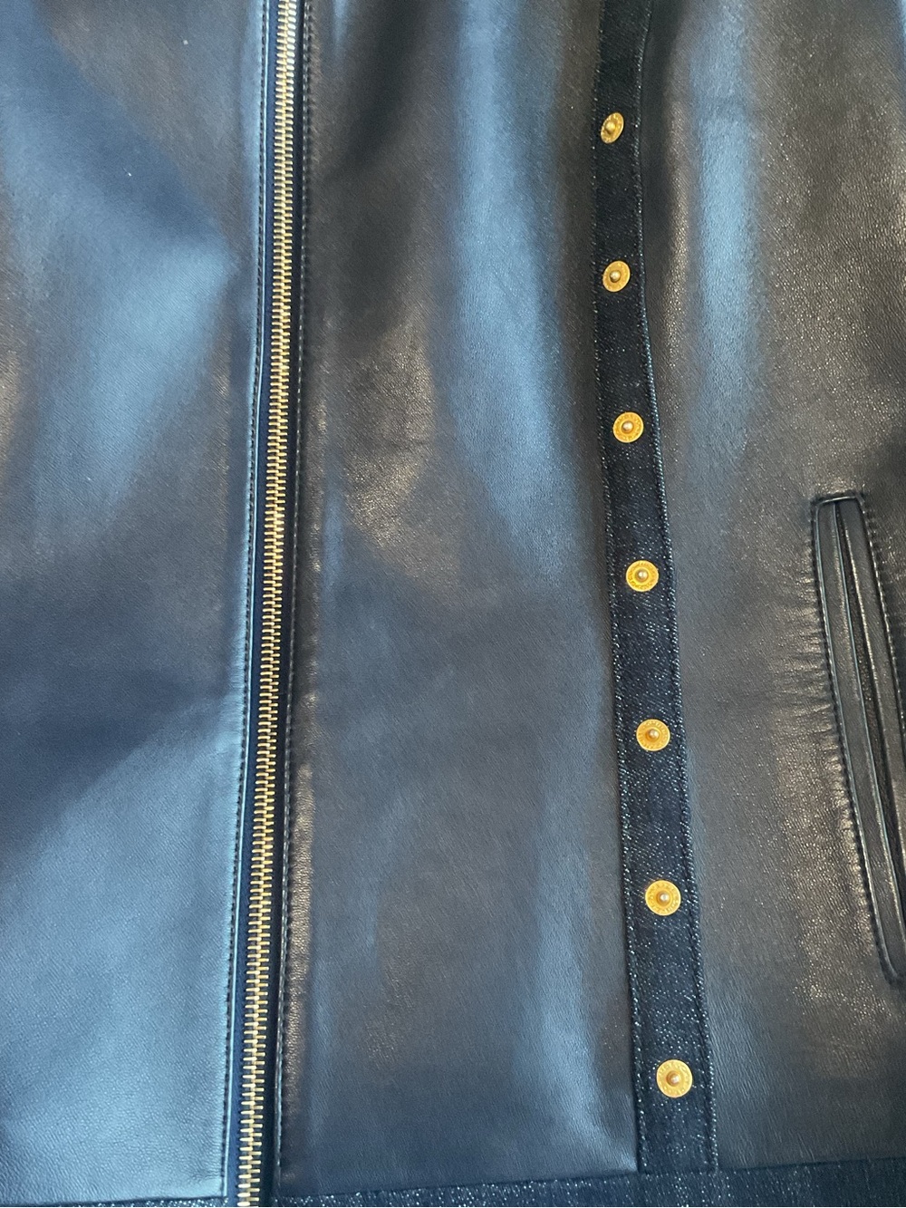 Women's Navy Leather Stud-Trim Zip Jacket - Picture 5 of 10